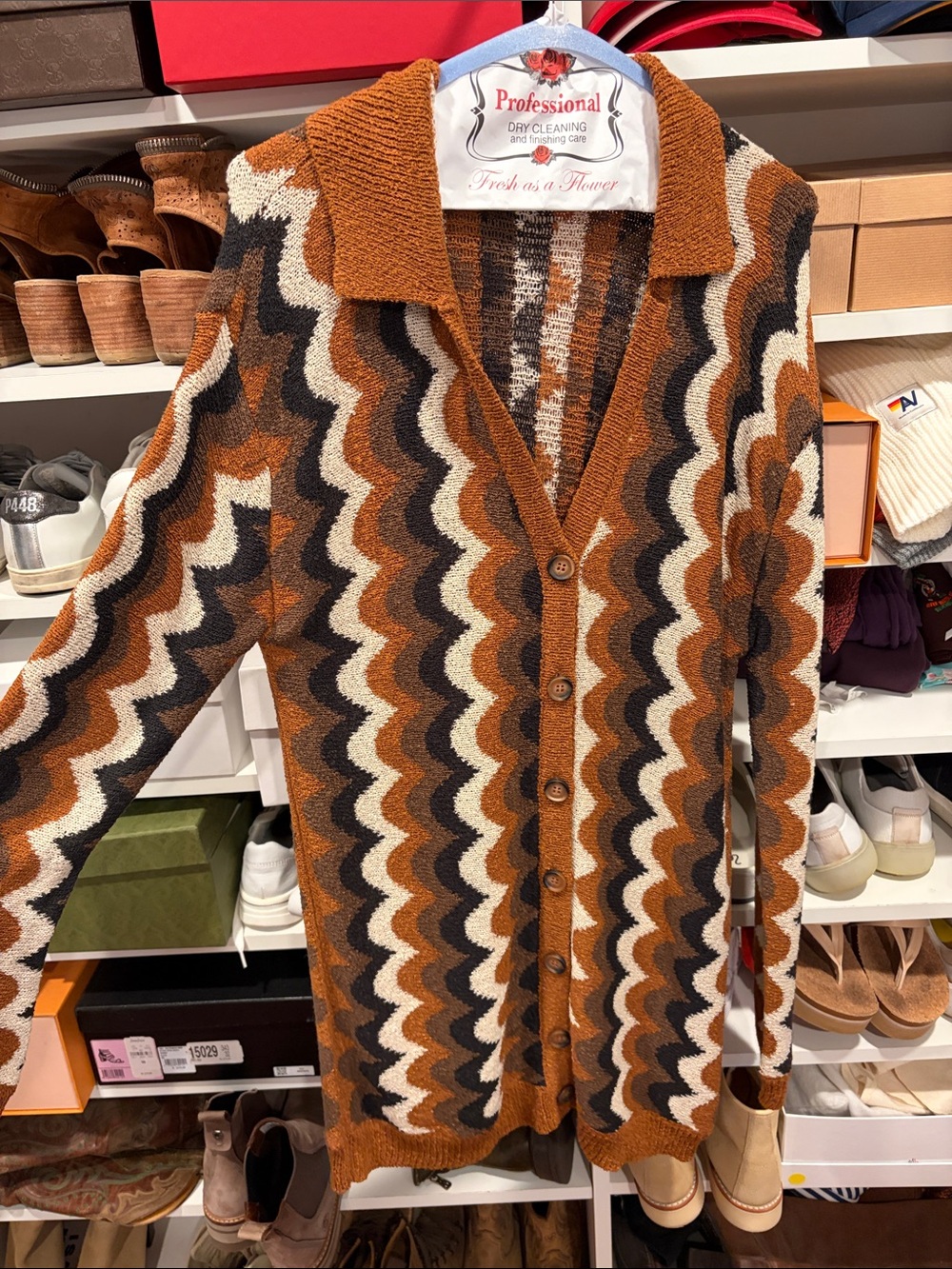 Show Me Your MuMu Wave-Print Mini Dress in Rust, Black, Cream